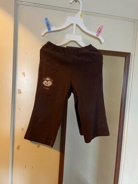 Kids Brown Pull-On Pants with Monkey Embroidery